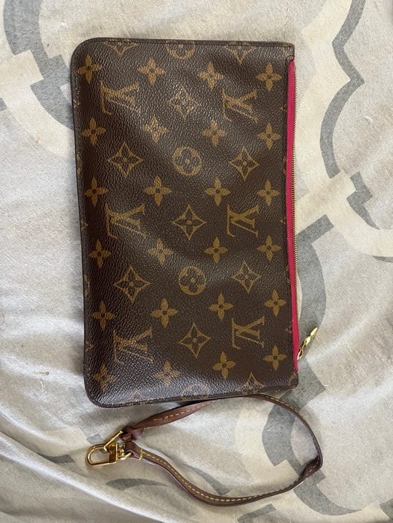 Louis Vuitton Handbags - Louis Vuitton Monogram Canvas Wristlet Pouch in Brown with Pink Trim
